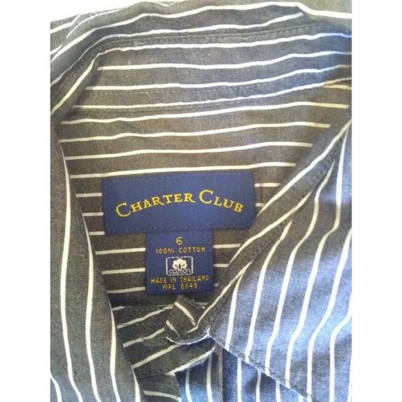 Charter Club Striped 3/4 sleeve button up shirt cotton women's size 6 - Picture 5 of 11